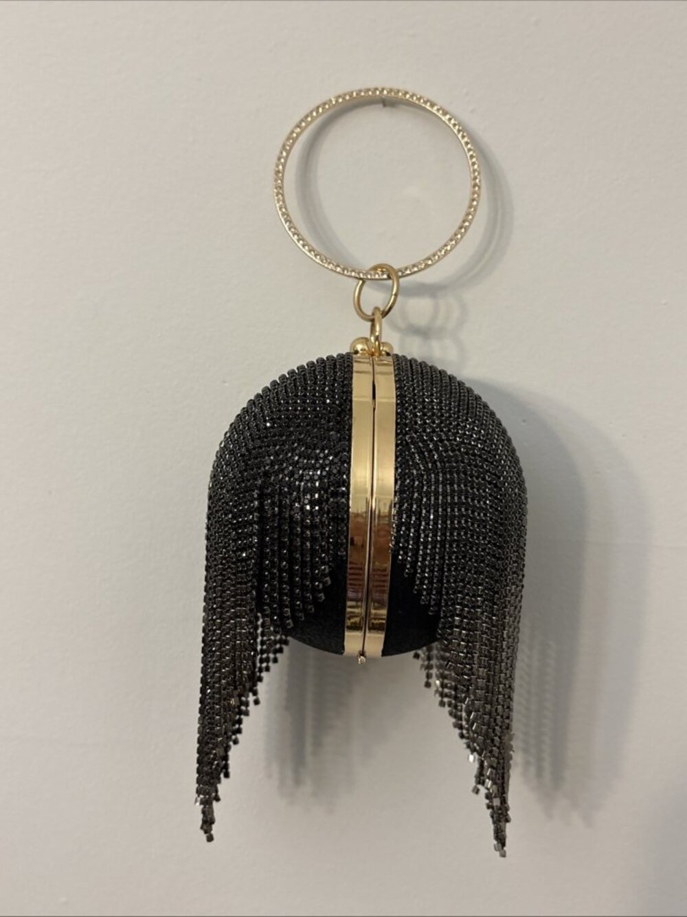 Women Evening Clutch Bag with Tassels Crystal Round Wedding Party Handbag Purse